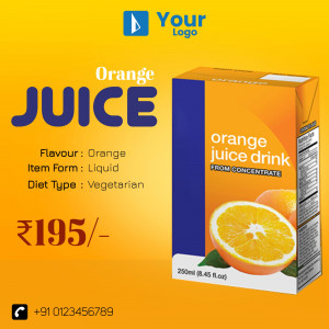Image of an orange juice carton with price and details.