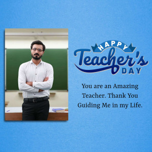 Image of a teacher with a Happy Teacher's Day greeting.