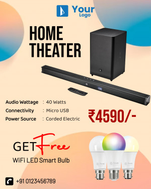 Home theater system with soundbar, subwoofer, and free WiFi LED smart bulbs
