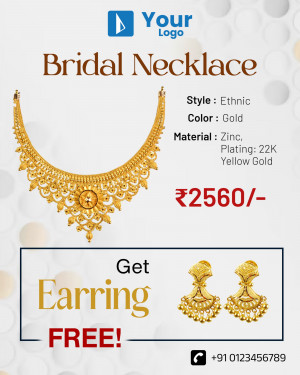 Gold bridal necklace with intricate design and free earrings offer