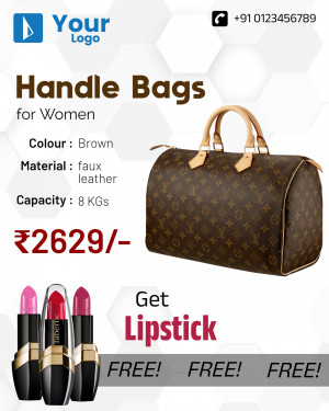 Brown leather handle bag with lipstick offer
