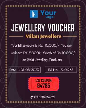 Jewellery voucher with discount details and coupon code.