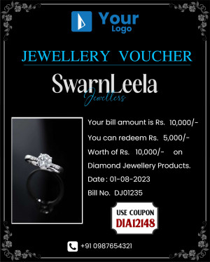 Jewellery voucher with diamond ring image and redemption details