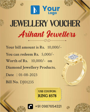 Jewellery voucher with diamond ring image and coupon code