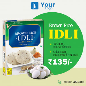 Pack of Brown Rice Idli with flax seeds and a serving of idlis