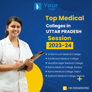 Image featuring a female medical student with a list of top medical colleges in Uttar Pradesh.