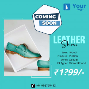 Advertisement for upcoming leather shoes with price and details