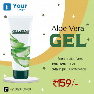Image of Aloe Vera Gel tube with aloe vera slices and product details.