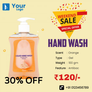 Hand wash bottle with weekend sale promotion