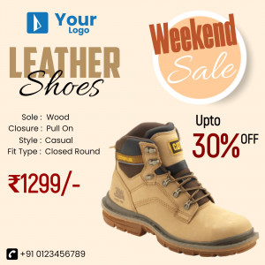 Advertisement for a weekend sale on leather shoes