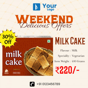 Milk Cake with 30% off offer for the weekend