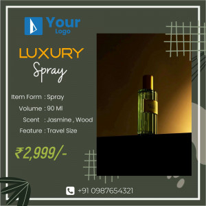 Advertisement for a luxury green spray with product details and contact information.