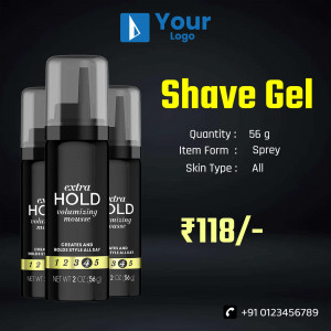 Three tubes of extra hold shave gel with product details and price.