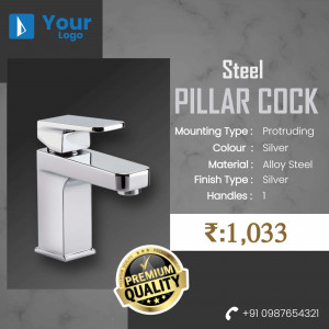 Silver steel pillar cock faucet with price and details