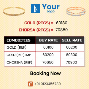Rate sheet for Gold (RTGS) and Chorsha (RTGS) commodities with buy and sell rates.
