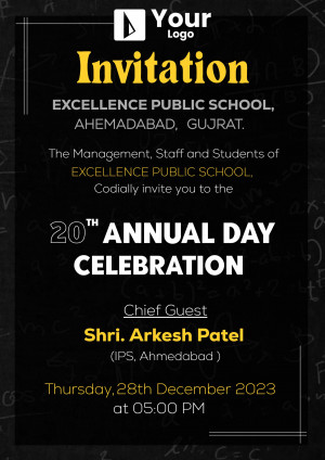 Invitation card for the 20th Annual Day Celebration of Excellence Public School, Ahmedabad