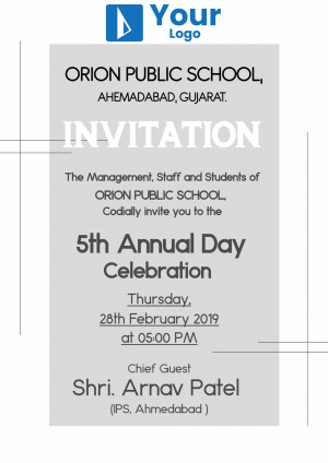Invitation card for the 5th Annual Day Celebration of Orion Public School, Ahmedabad