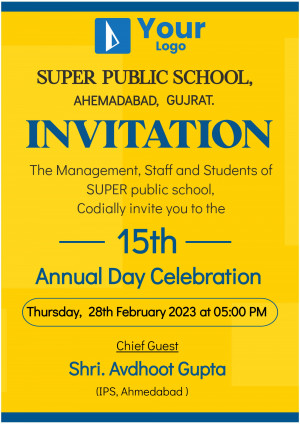 Invitation card for Super Public School's 15th Annual Day Celebration