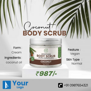 Image of Coconut Body Scrub product with ingredients and price.