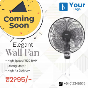 Promotional image for an Elegant Wall Fan with 'Coming Soon' announcement.
