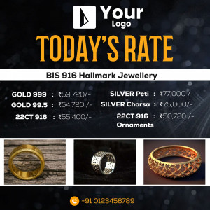 Image displaying today's gold and silver rates for BIS 916 Hallmark Jewellery with product images.