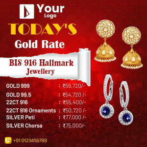 Image displaying today's gold and silver rates with jewellery illustrations.