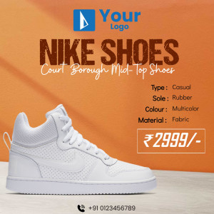 Image of white Nike Court Borough Mid-Top shoes with price and details.