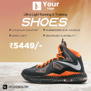 Close-up of black and orange running shoes with price tag