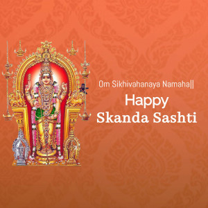 Image of Lord Murugan with 'Happy Skanda Sashti' text