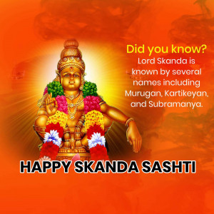 Image of Lord Murugan with text 'Happy Skanda Sashti' and a 'Did you know?' fact.