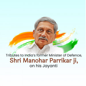 Image commemorating Manohar Parrikar's Jayanti with portrait and Indian flag.