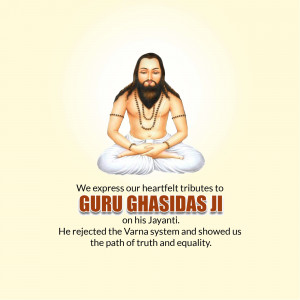 Portrait of Guru Ghasidas Ji with text commemorating his Jayanti