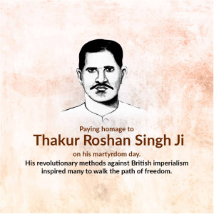 Portrait of Thakur Roshan Singh Ji with text commemorating his martyrdom.