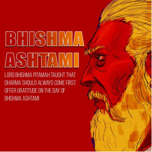 Illustration of Bhishma Pitamah with text 'Bhishma Ashtami'