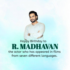 Portrait of R. Madhavan with birthday greetings