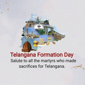 Telangana Formation Day image with landmarks and text