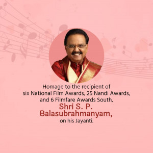Portrait of S. P. Balasubrahmanyam with text honoring his achievements