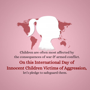 Silhouette of a child's head with a world map background and text about protecting children in conflict.