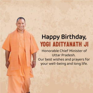 Portrait of Yogi Adityanath with birthday greetings
