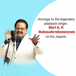 Portrait of S. P. Balasubrahmanyam with a microphone, commemorating his birth anniversary.