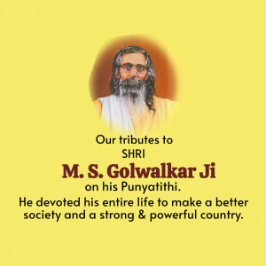 Portrait of M. S. Golwalkar Ji with tribute text