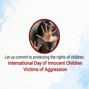 Image depicting a hand reaching out as if to stop something, with text promoting child rights protection.