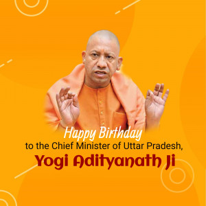 Portrait of Yogi Adityanath with birthday greetings
