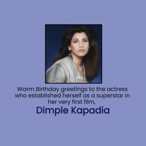 Portrait of Dimple Kapadia with birthday text