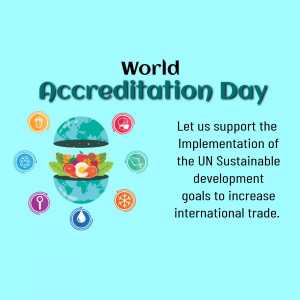 World Accreditation Day graphic with a globe filled with fruits and vegetables, representing sustainable development.