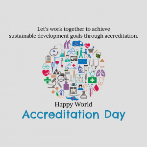 World Accreditation Day graphic with icons representing sustainable development goals and healthcare.