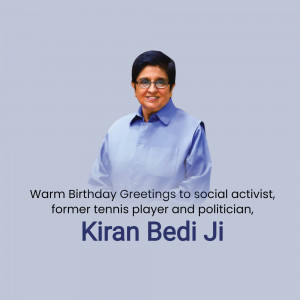 Portrait of Kiran Bedi with birthday greetings text