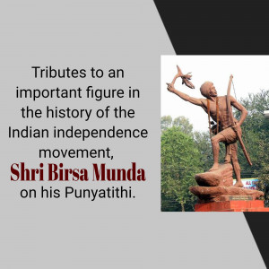 Statue of Birsa Munda with text honoring his Punyatithi