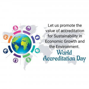 World Accreditation Day graphic with a globe and icons representing sustainability and economic growth.