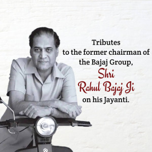 Portrait of Rahul Bajaj Ji with a Bajaj scooter